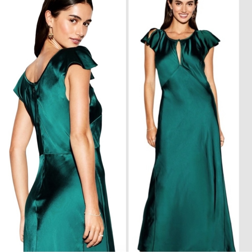 The Occasion ELITE LINE LUSTROUS EMERALD SATIN FLUTTER SLEEVE Dress